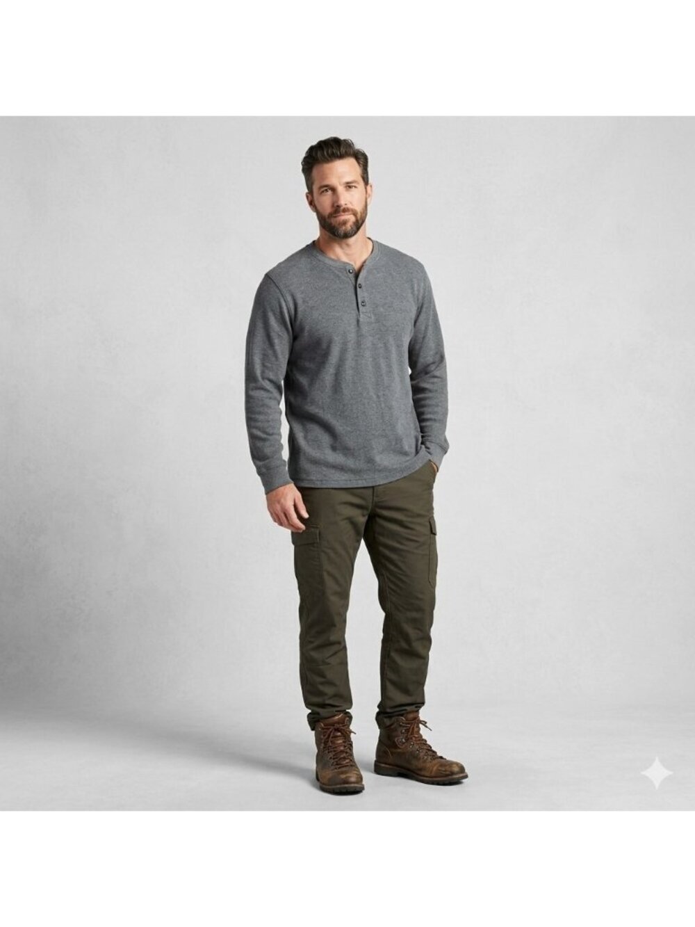 L.L. Bean Unshrinkable Mini Waffle Henley XL Gray Traditional Fit Thermal 502224